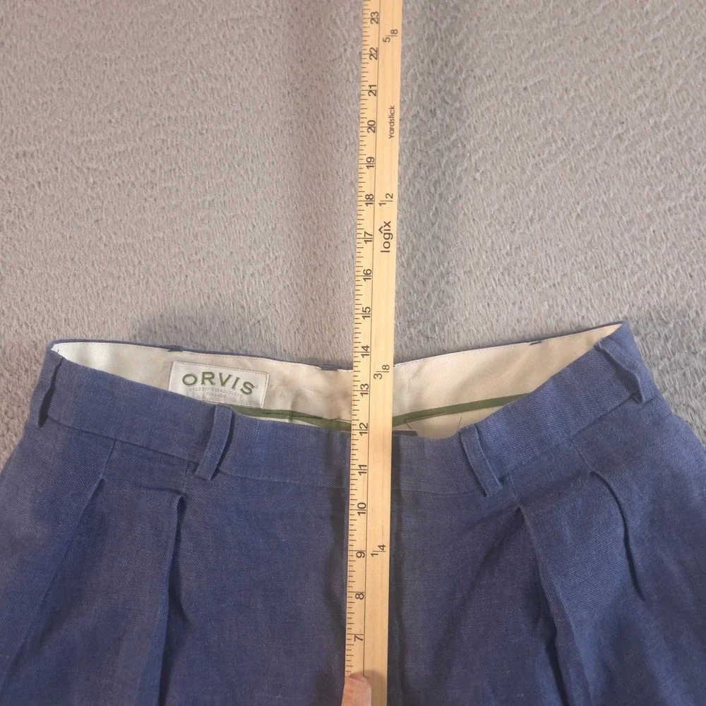 Orvis Pants Mens 36x34 Blue Pleated 100% Linen Straight Leg Cuffed Trousers